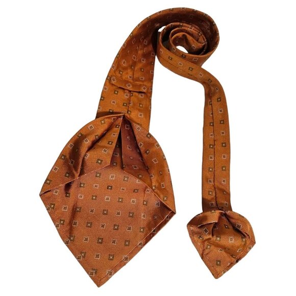 BARBA 7fold Men's 100% Silk Necktie LUXURY Tie Orange Geometric W:4" EUC - Picture 5 of 6